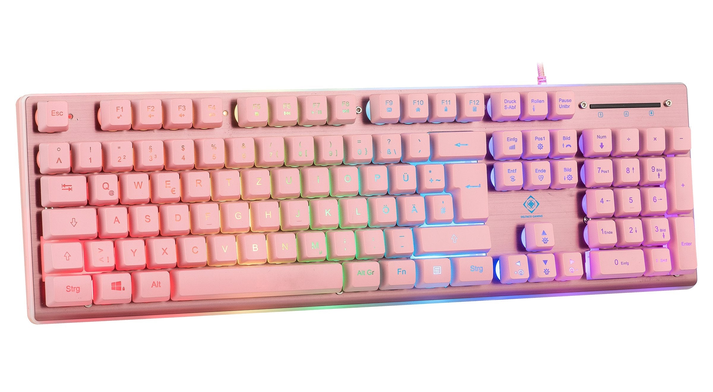 Teclado Alemán Deltaco Gam-021-Rgb-P-De Juego Usb Qwertz Rosa