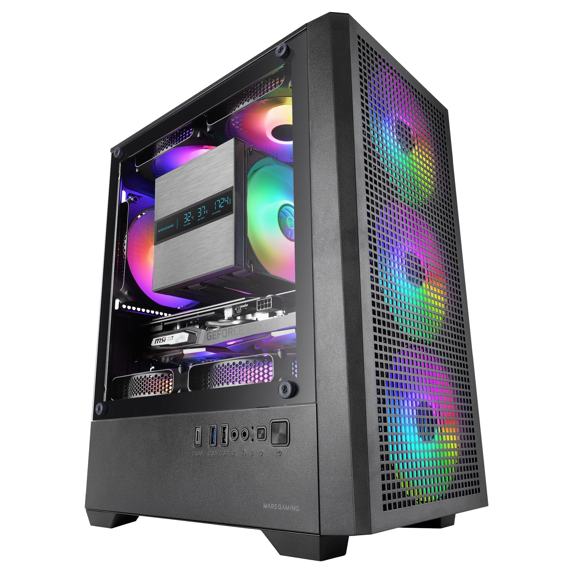 Caja Pc Microatx Mars Gaming Mc-Vector Gpu Max 282mm Cristal Templado Mesh Argb Usb-C Negra