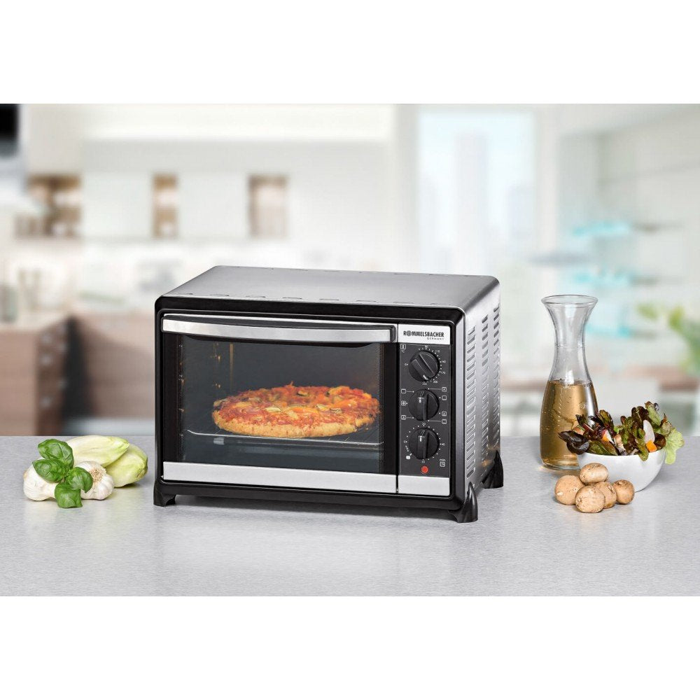 Horno Rommelsbacher Bg 1055/E 18 L Negro, Acero Inoxidable Parrilla, Mini Horno Plateado/Negro, 18 L, Negro, Acero Inoxidable, Giratorio, Acero Inoxidable, 3 Estanterías, 60 Min, Minorista
