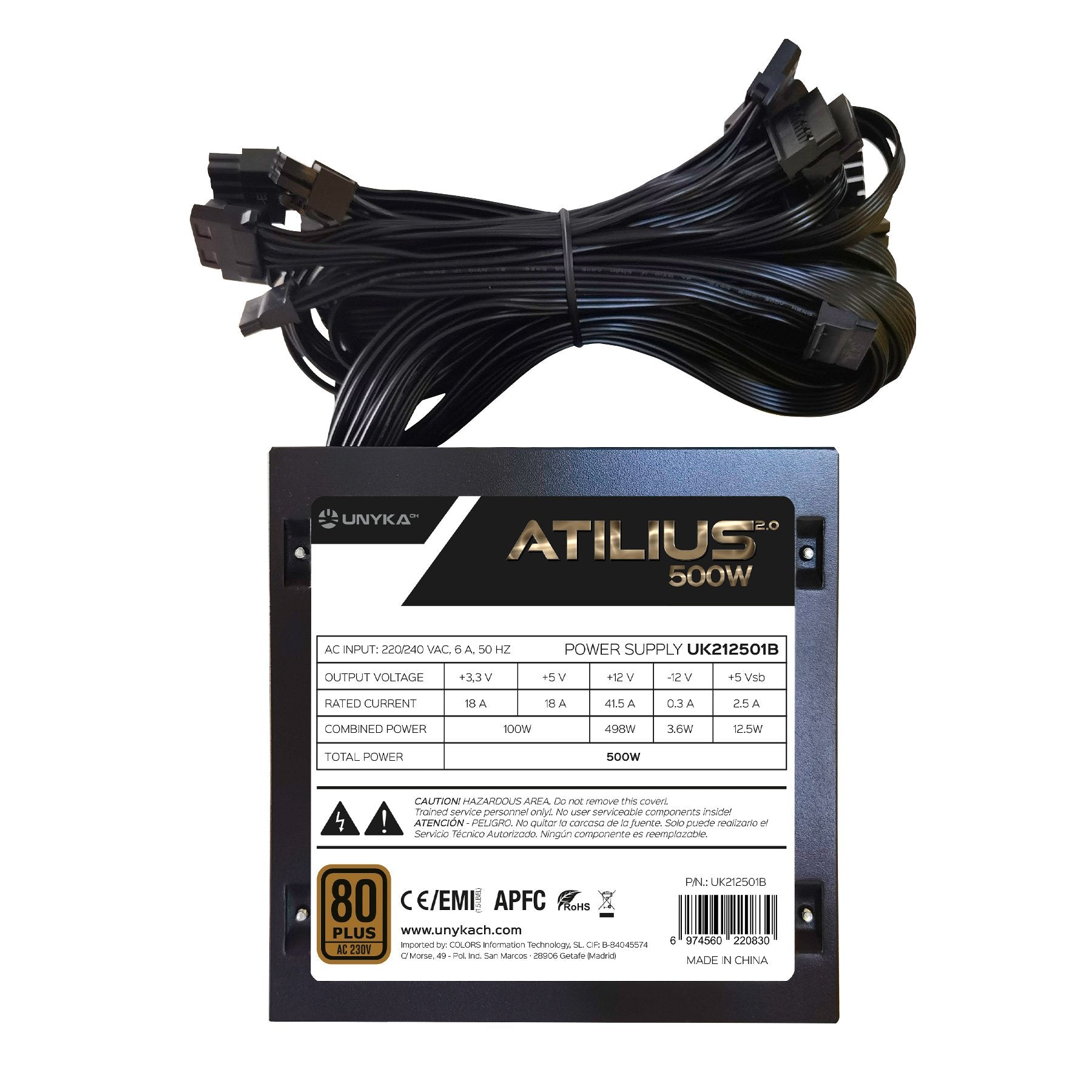 EAN 6974560220830 - UNYKAch ATX Atilius 2.0 Black 500W 80+ Bronze unidad de fuente de alimentación 20+4 pin ATX Negro imagen 3