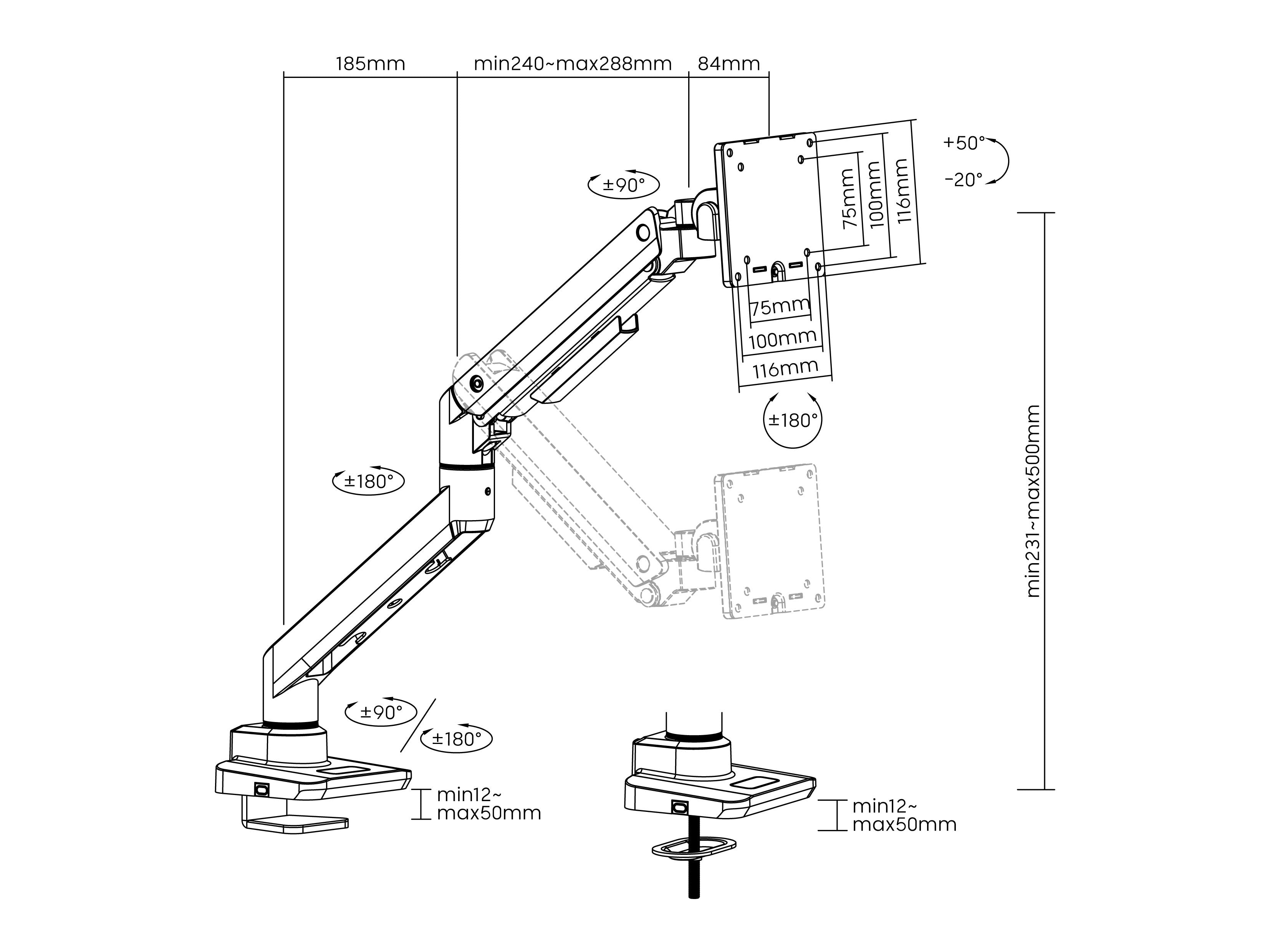 Soporte De Mesa Equip 650180 Para 1 Monitor De 17-49 Negro Max. 20kg Por Pantalla Max.Vesa 100x100 Resorte De Gas
