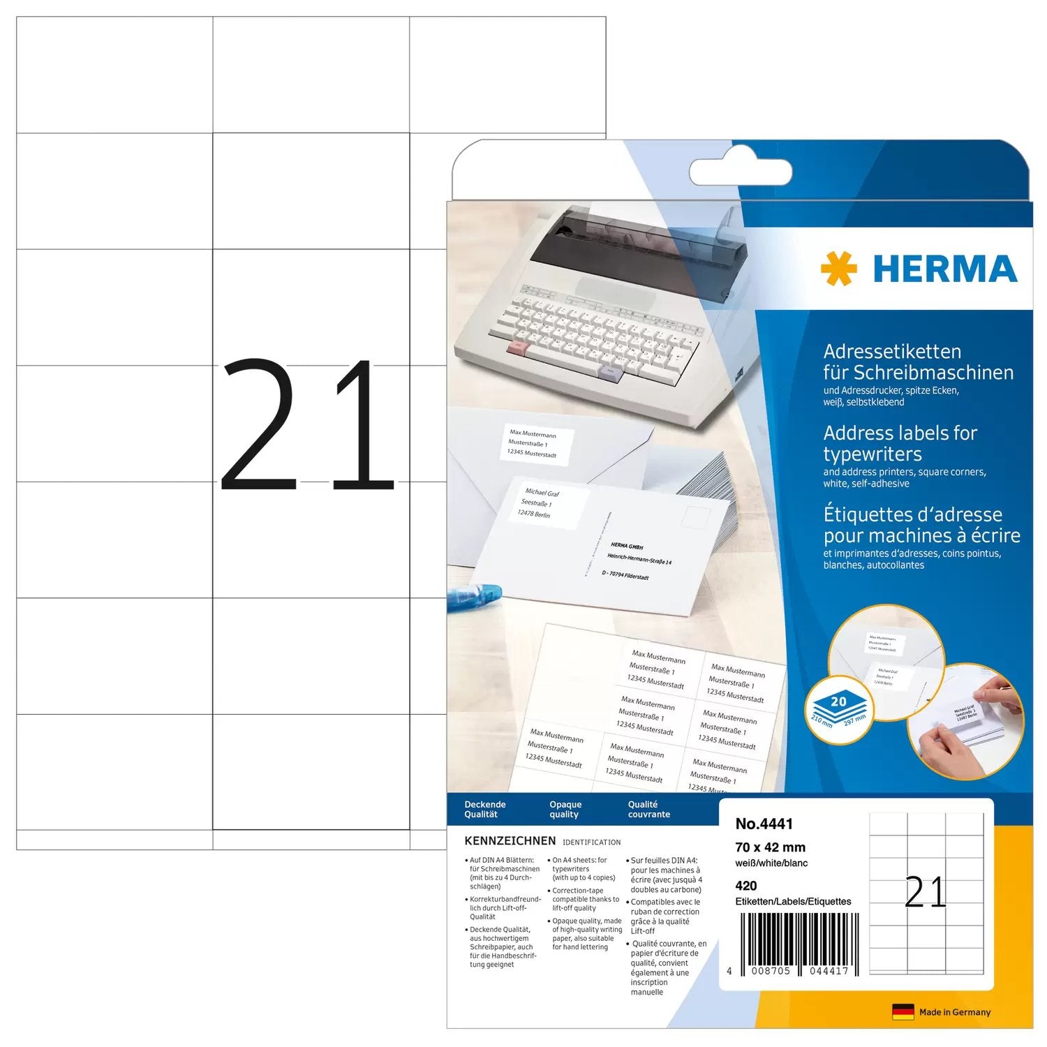 EAN 4008705044417 - HERMA 4441 etiqueta para dirección Blanco imagen 1