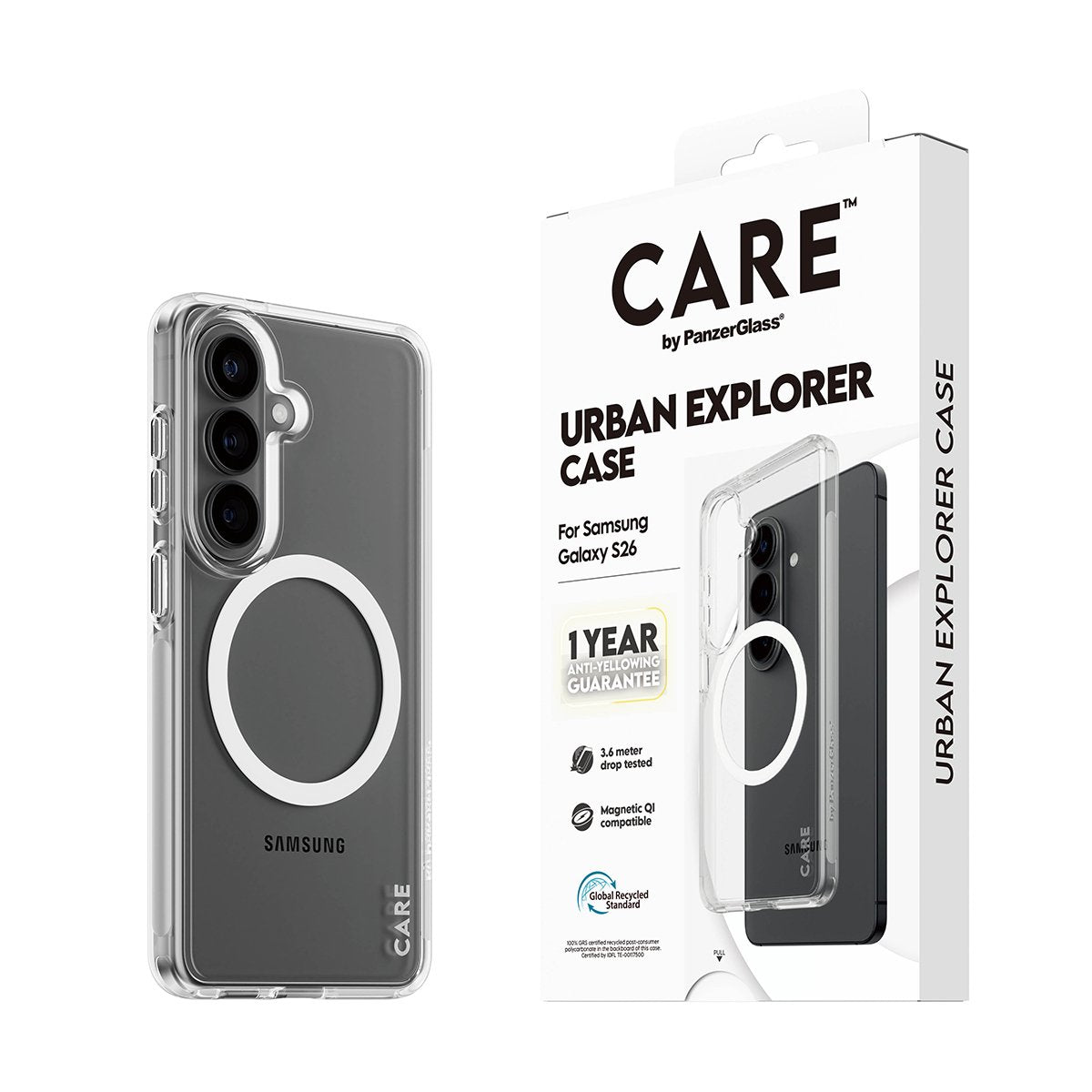 Panzerglass Care Urban Explorer Case Transparentee W. Blanco Qi Samsung Galaxy S26