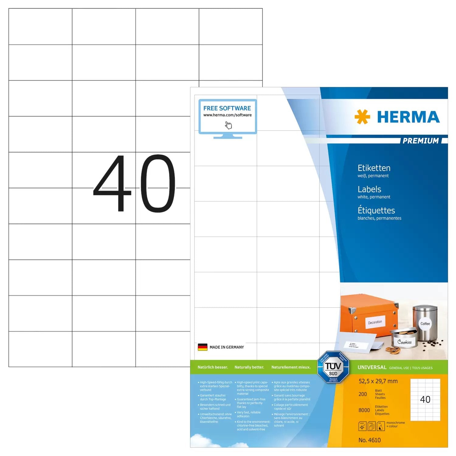 EAN 4008705046107 - HERMA 4610 etiqueta autoadhesiva Rectángulo Permanente Blanco 8000 pieza(s) imagen 1