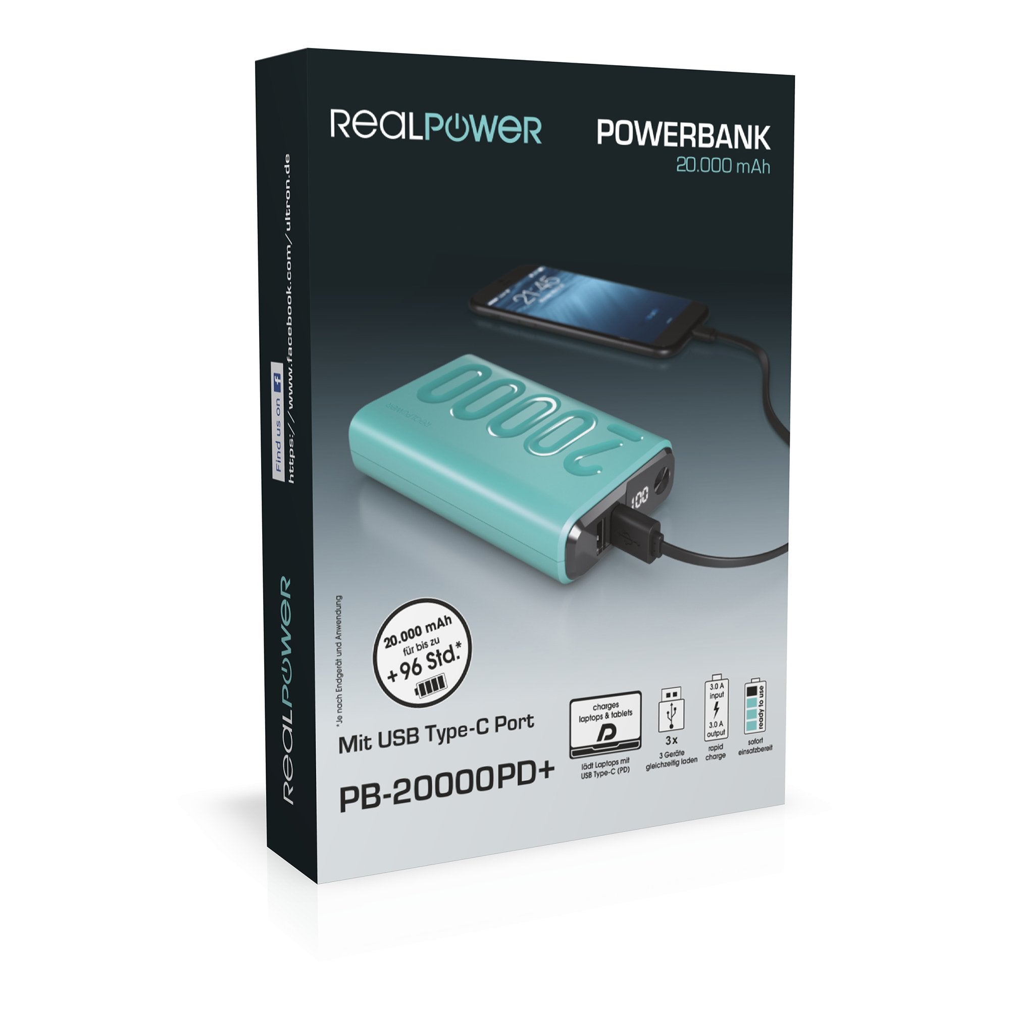 Powerbank Realpower Pb-20000 Pd Light Blue