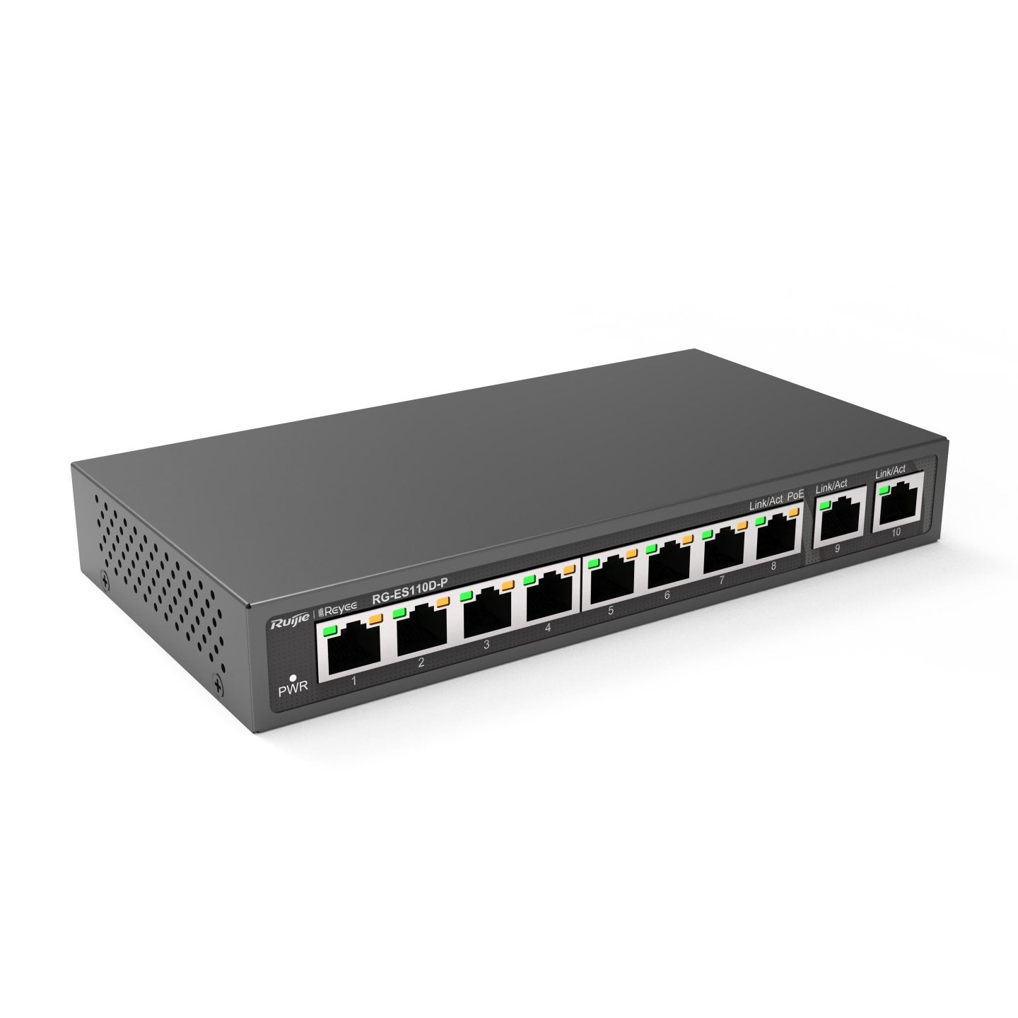 Reyee 8-Port 100mbps + 2 Uplink Port 1000mbps, 8 Of The Ports Support Poe/Poe+ Power Supply. Max Po