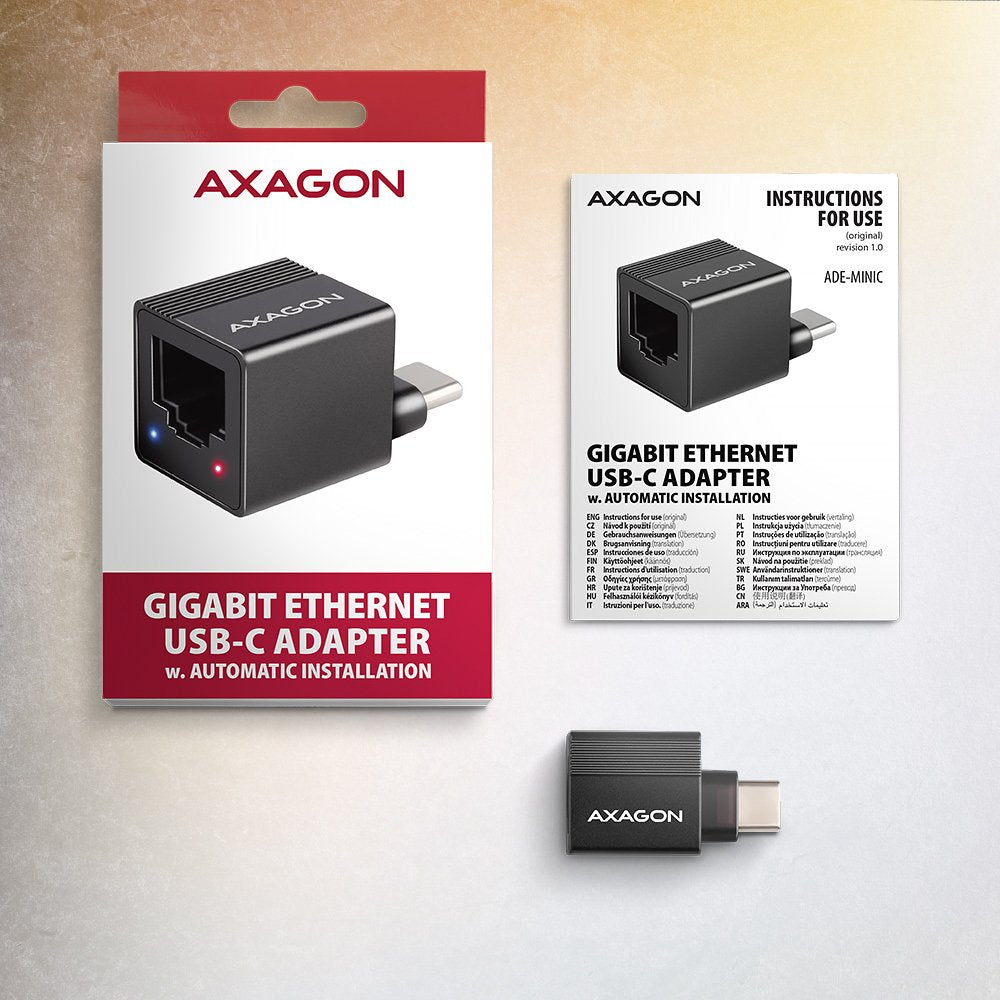 Axagon Ade-Minic Usb-C 3.2 Gen 1 Gigabit Ethernet Mini Adapter - Schwarz - Adapter - Digital/Daten 1000 Mbit/S