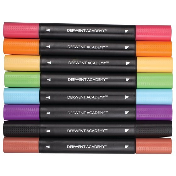 Derwent Academy Estuche 8 Rotuladores Doble Punta ( Fina Y Biselada ) C/Surtidos