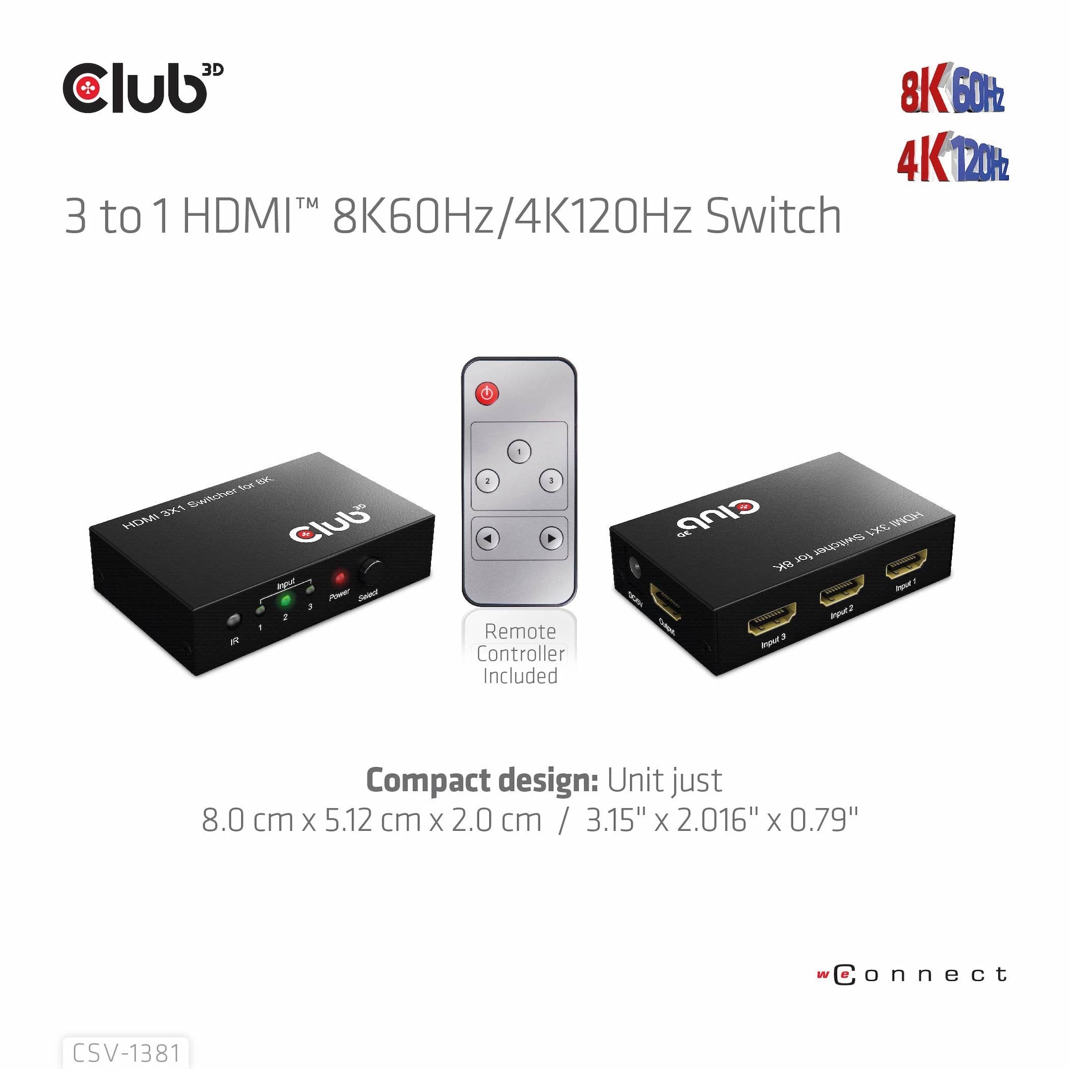 EAN 8719214472719 - CLUB3D 3 to 1 HDMI 8K60Hz Switch interruptor KVM Negro imagen 15
