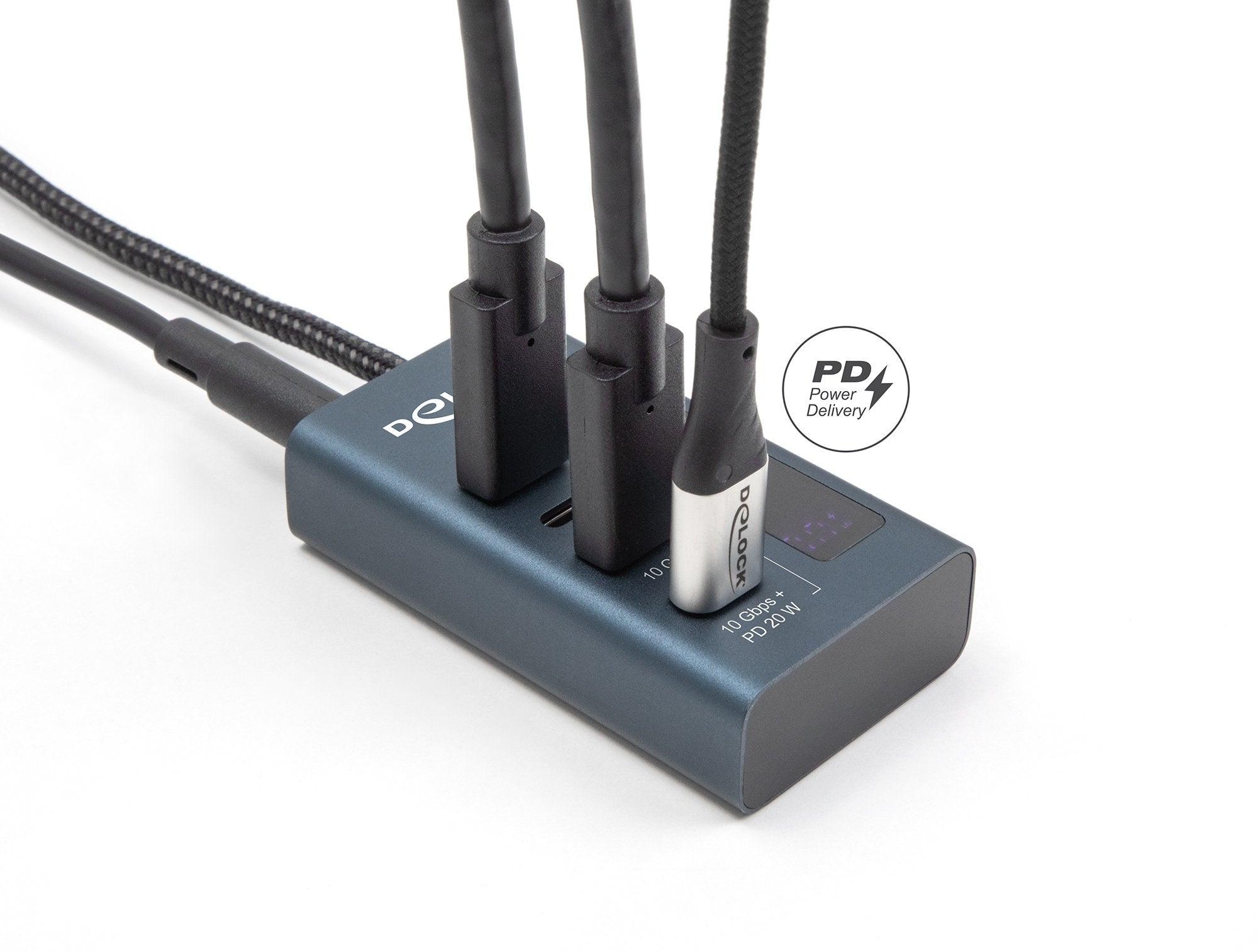 Delock Usb 10 Gbps Hub Mit 4 Usb Type-C Ports Davon 3 X Datenport + 1 X Daten Und Pd 20 Watt Mit Leistungsanzeige