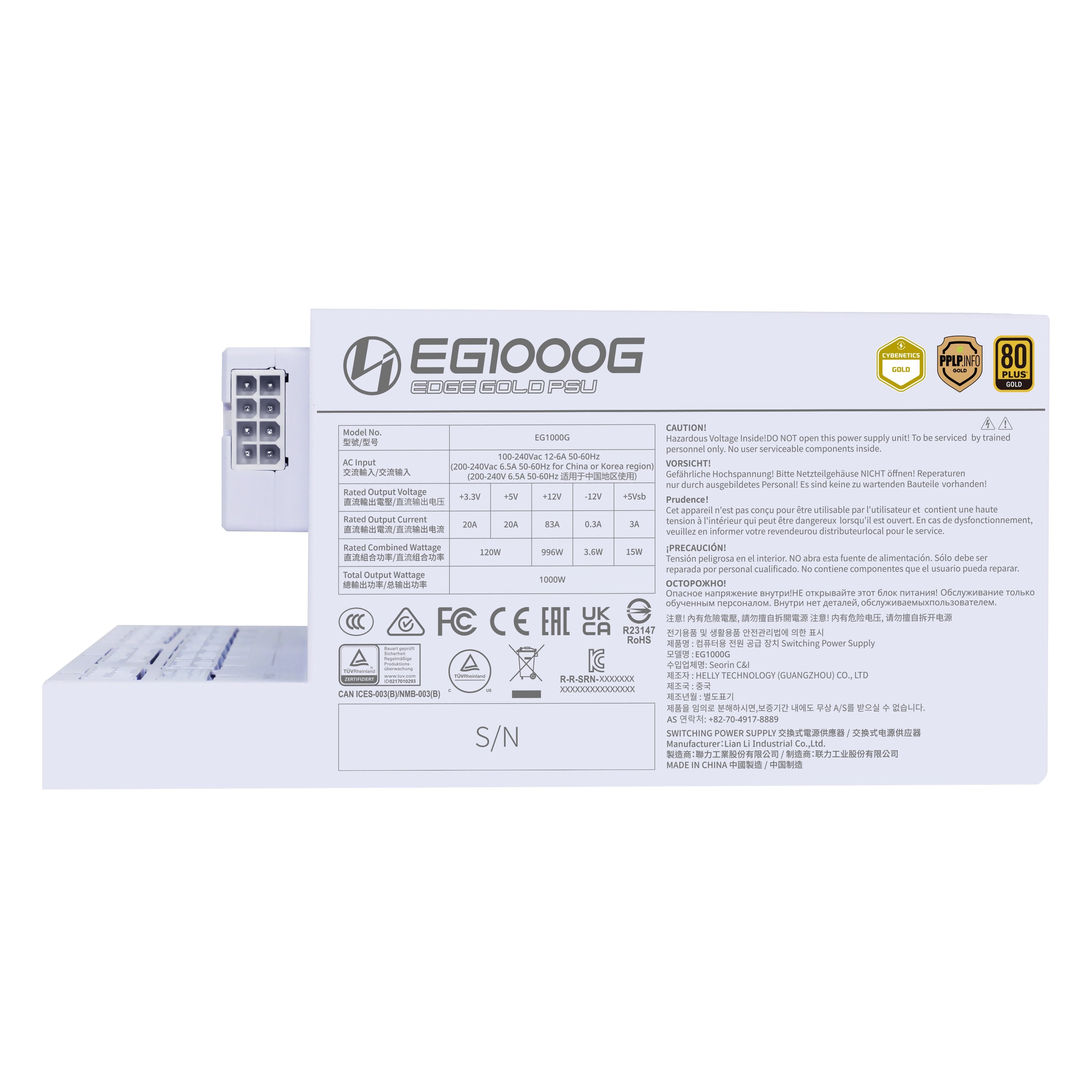EAN 4718466016133 - Lian Li EG1000G unidad de fuente de alimentación 1000 W 20+4 pin ATX ATX Blanco imagen 9