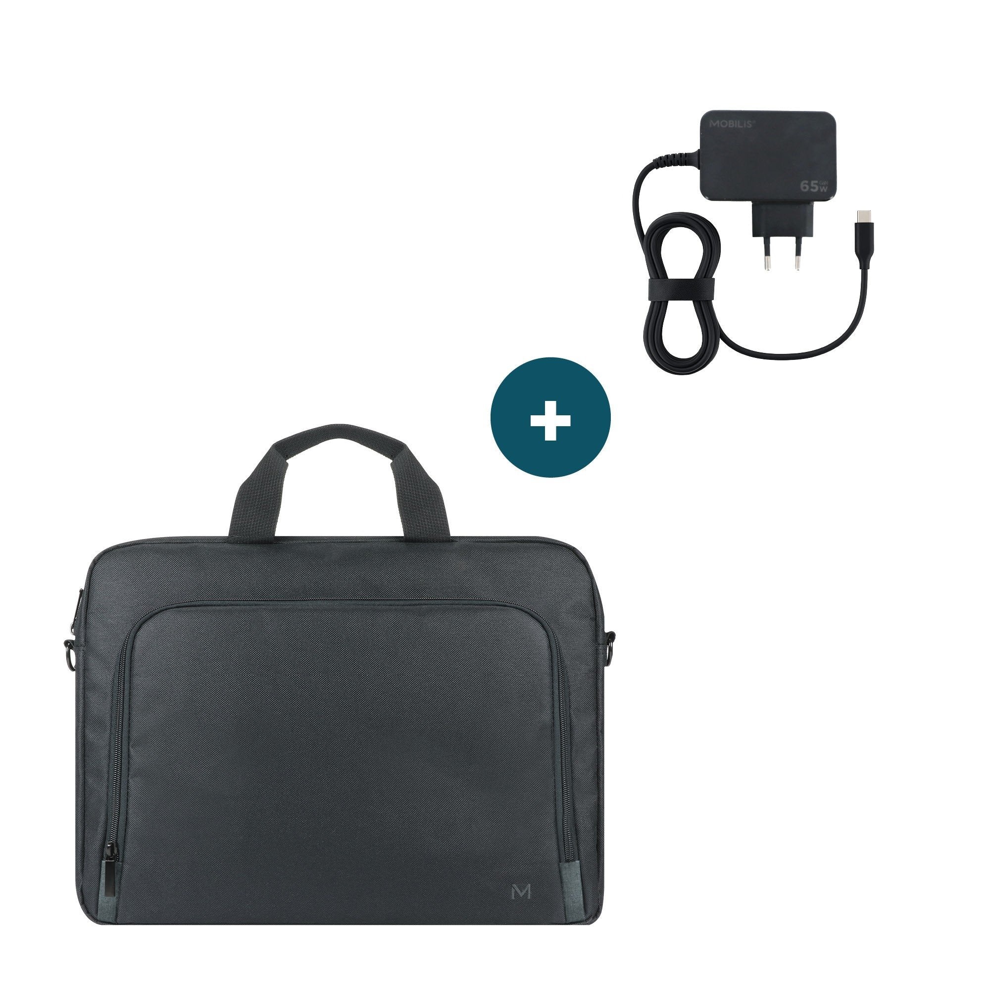 Mobilis Theone Briefcase Toploading 14-16"+65w Laptopcharger