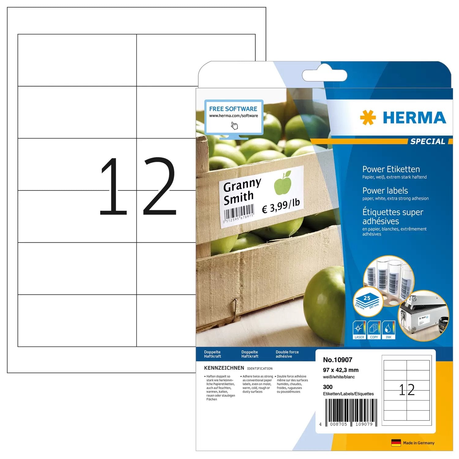 EAN 4008705109079 - HERMA 10907 etiqueta autoadhesiva Rectángulo Permanente Blanco 300 pieza(s) imagen 1