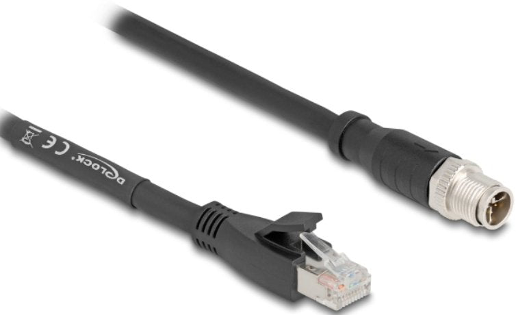Delock M12 Cable X-Kodiert 8 Pin Stecker Zu Rj45 Stecker Cat.5e S Ftp Flexibel 2 M Schwarz