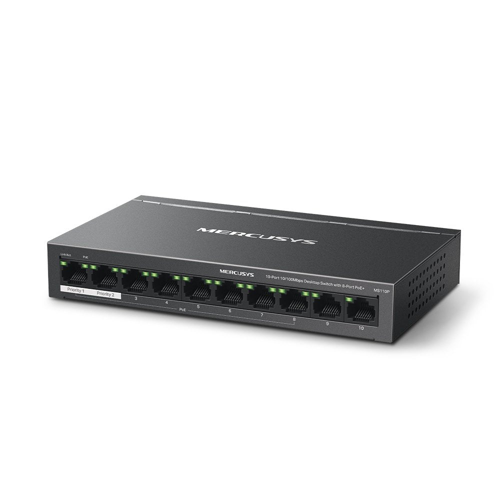 Switch Mercusys Ms110p 10 Puertos 10/100mbps 8 Puertos Poe+
