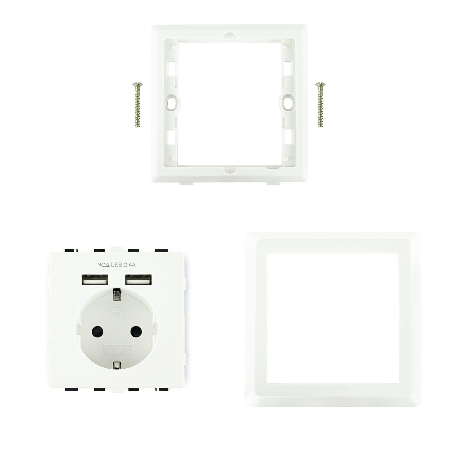 Nanocable Roseta Base De Enchufe De Pared Empotrable Tipo Schuko Con 2 Tomas Usb 2.4a - Blanco