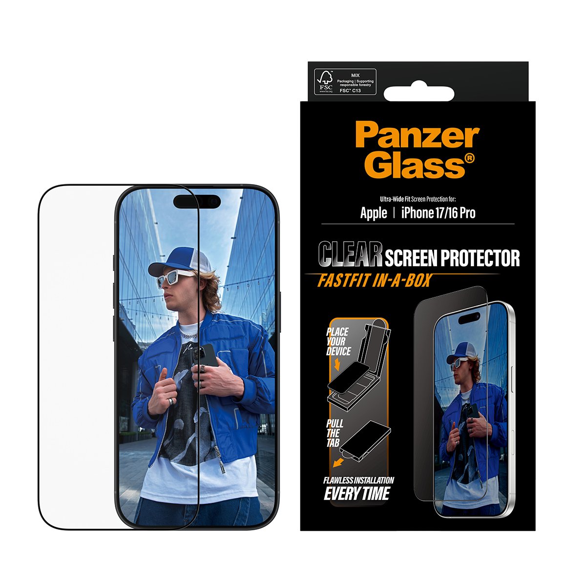 Panzerglass Ip 17 / 16 Pro Uwf Fastfit With Black Frame