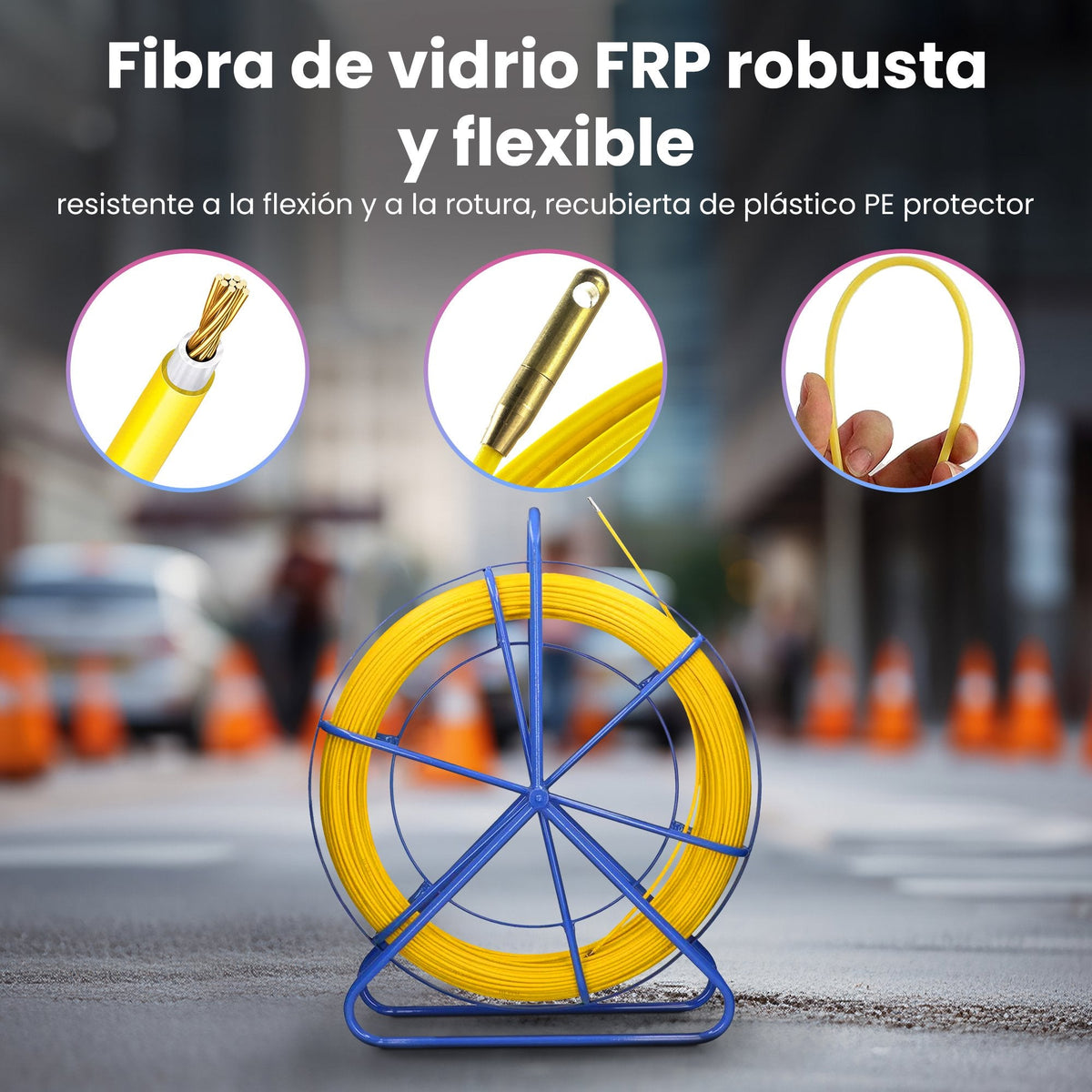 Extralink Pilot 3.8mm 15m Varilla De Tracción De Cable Fibra De Vidrio Frp, D. 3.8mm, L. 15m, Amarillo