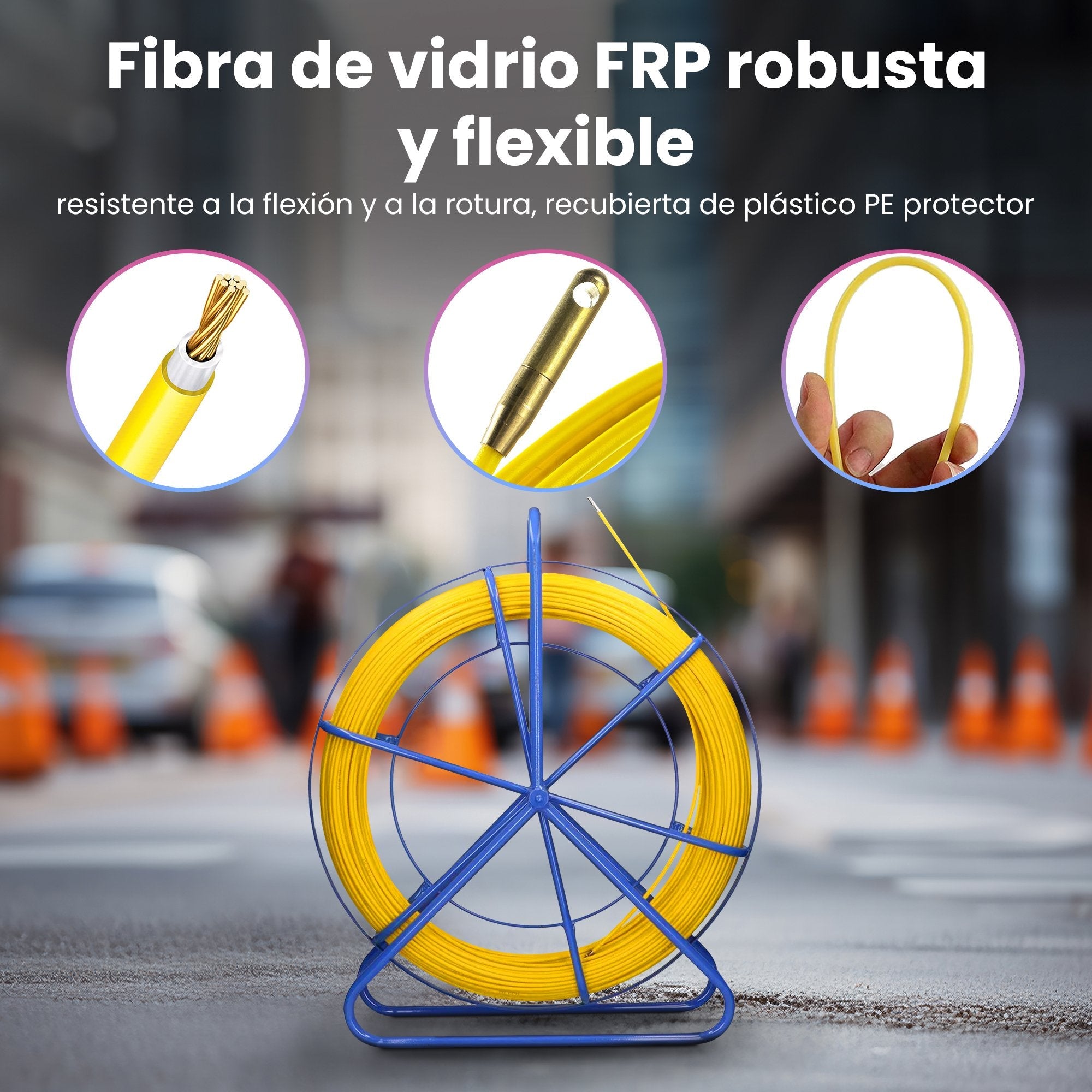 Extralink Pilot 4.5mm 100m Varilla De Tracción De Cable Fibra De Vidrio Frp, D. 4.5mm, L. 100m, Amarillo