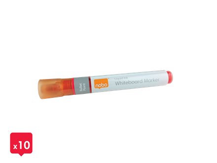 Nobo Caja De 10 Rotuladores Para Pizarra Blanca - Punta Redonda 3mm - Tinta Liquida - Nivel De Tinta - Color Rojo