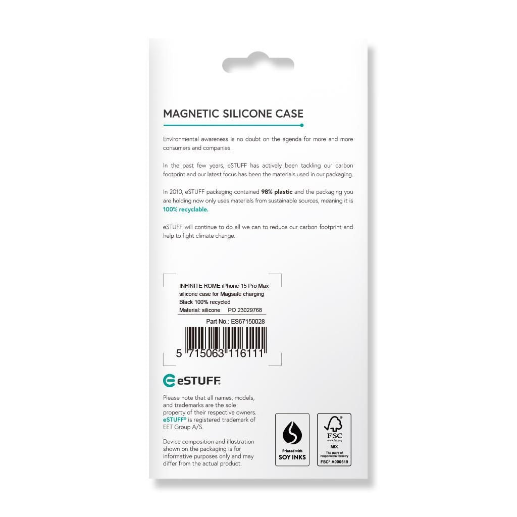 Infinite Rome Iphone 15 Pro - Max Silicone Case For Magsafe - Charging Black 100% Recycled Silicone - Warranty: 24m