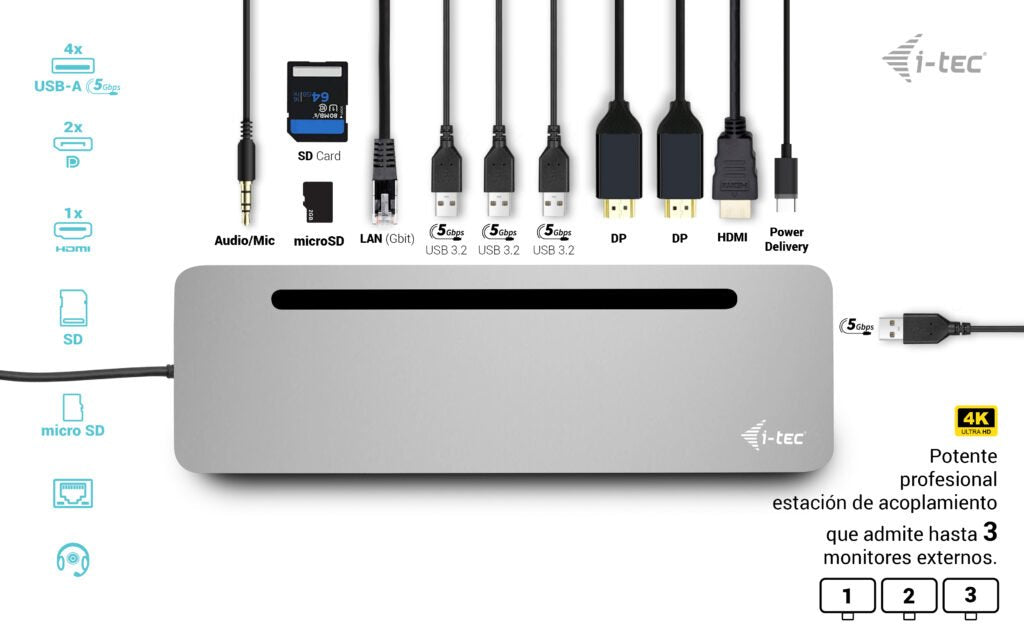 I-Tec Usb-C Metal Ergonomic 4k 3x Display 2x Dp 1x Hdmi Lan Audio Power Delivery 100 W + I-Tec Universal Charger 100 W