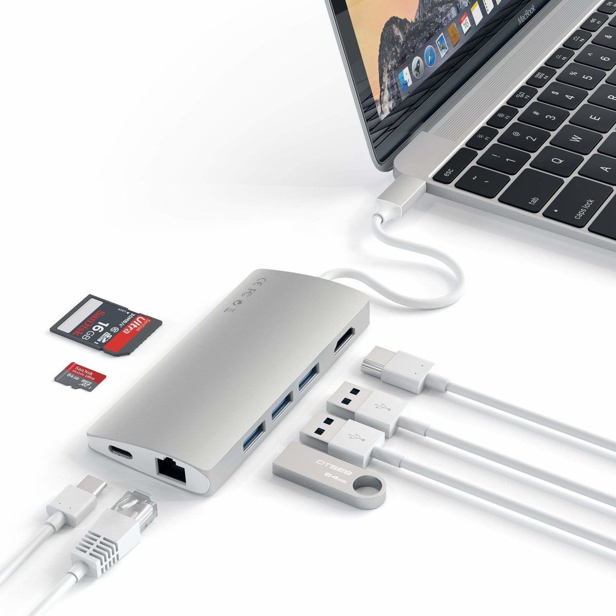 Satechi Aluminium Adapter V2 Usb-C (Usb-C, 3x Usb-A, 4k Hdmi, Czytnik Kart Micro/Sd, Ethernet) (Srebrny)