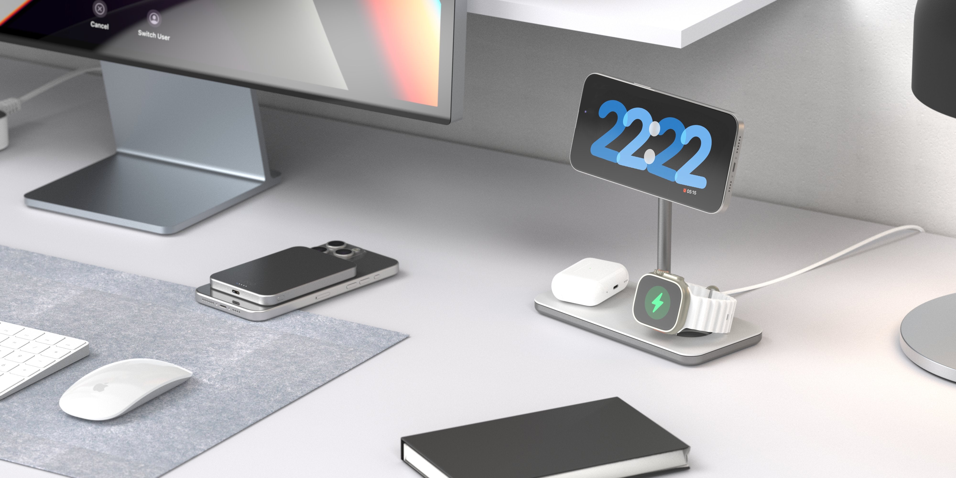 Soporte Base De Carga Inalambrico 3en1 Magsafe Plata Linq Carga Magnética Qi2/ Certificación Mfi Para Apple Watch