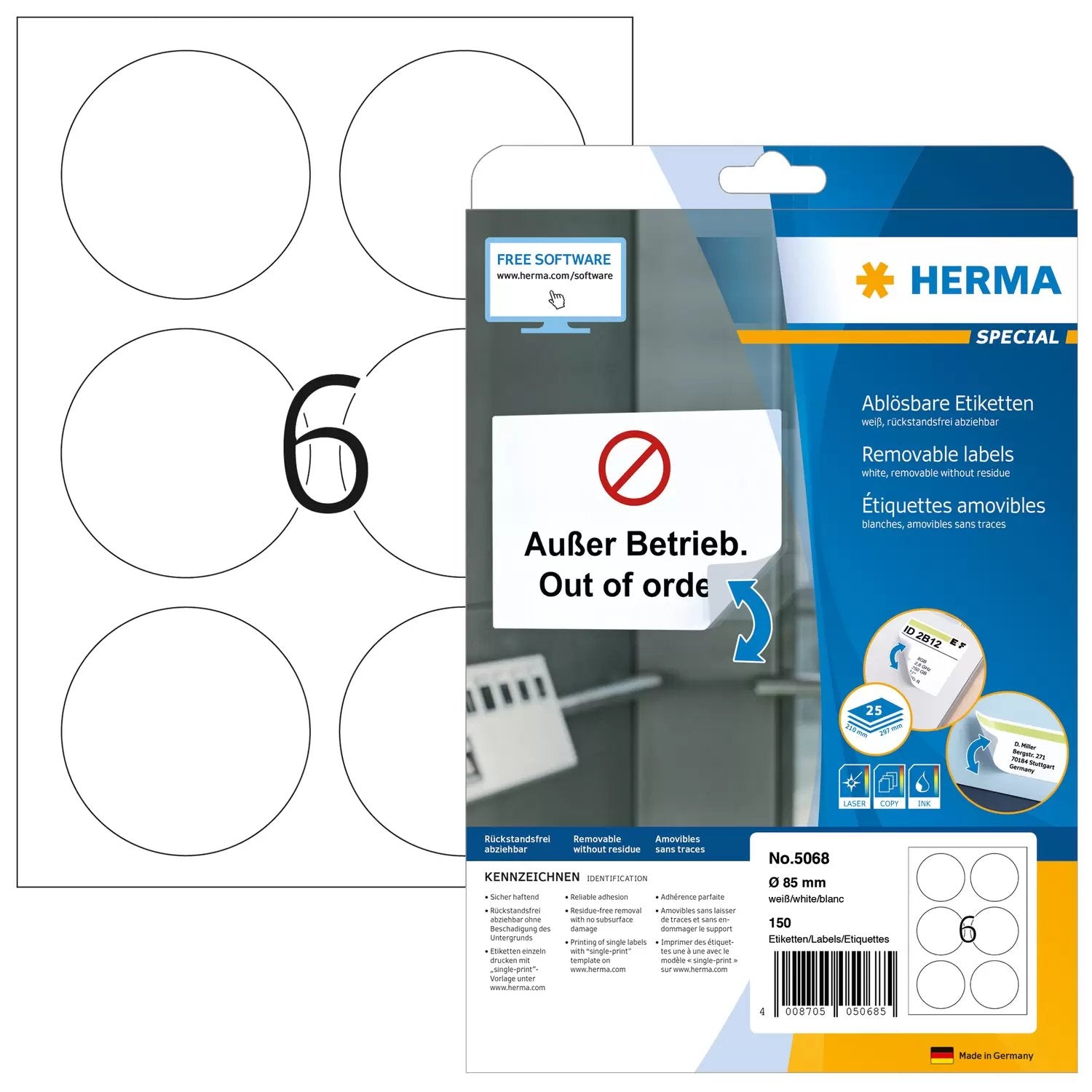 EAN 4008705050685 - HERMA 5068 etiqueta de impresora Blanco Etiqueta para impresora autoadhesiva imagen 1