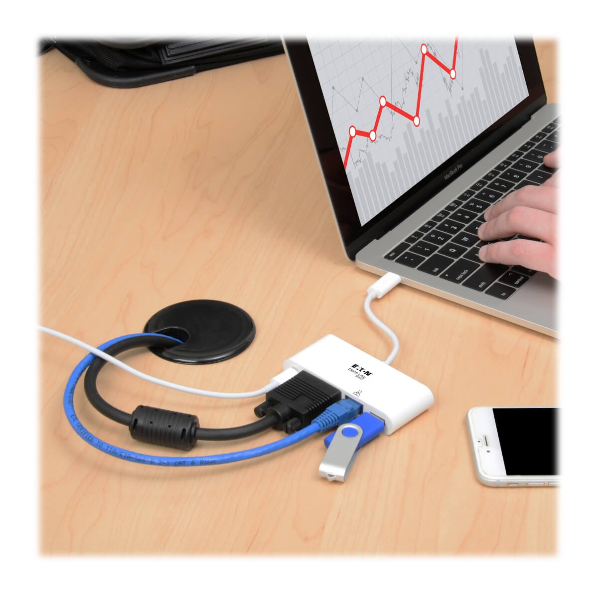 Eaton Tripp Lite Usb-C Multiport Adapter Vga Usb-A Port Gbe And Pd Charging White