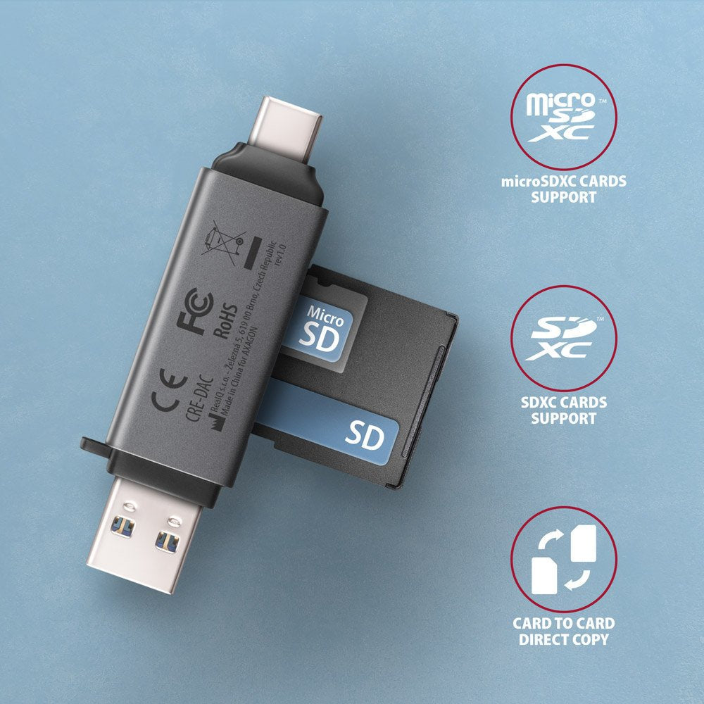EAN 8595247907134 - Axagon CRE-DAC USB-C+ USB-A 5 Gbps MINI card reader 2-slot & lun SD/microSD lector de tarjeta USB 3.0 Typ imagen 3
