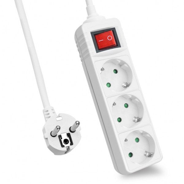 Helos Regleta Classic, 3 Tomas, Blanco, 3,0m, Con Interruptor