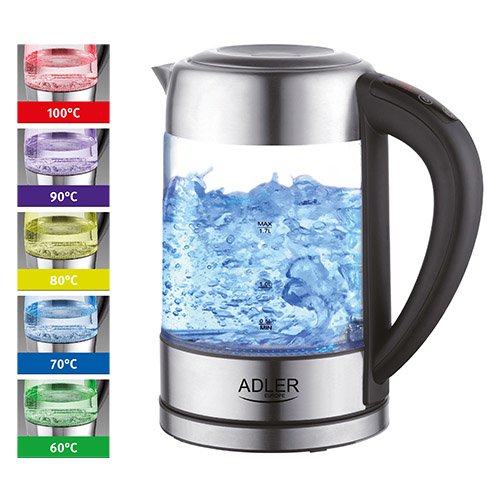Hervidor De Agua Adler Ad 1247 New 1,7 L Avellana, Acero Inoxidable, Transparente 2200 W