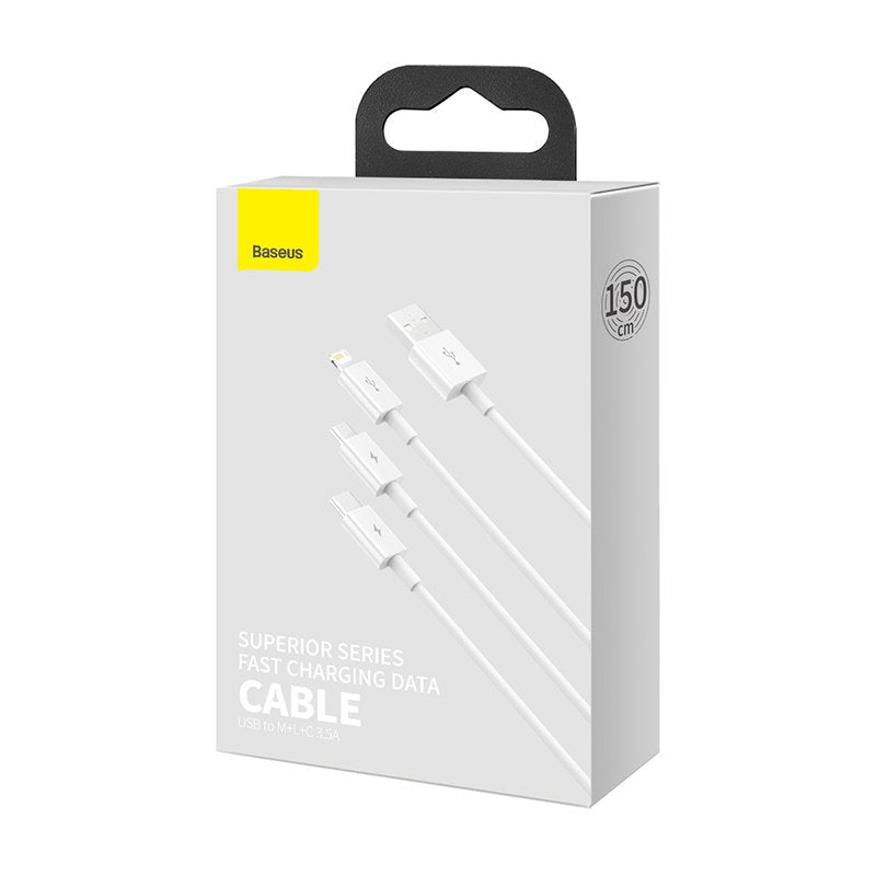 EAN 6953156205536 - Baseus Superior cable USB USB 2.0 1,5 m USB A USB C/Micro USB A/Lightning Blanco imagen 9