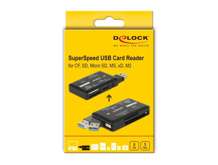 Lector De Tarjetas Externo Delock Superspeed Usb Cf / Sd / Micro Sd / Ms / M2 / Xd