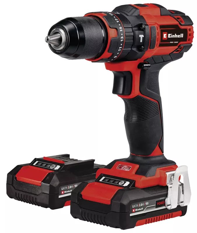 Juego De Taladro Percutor A Batería Einhell Te-Cd 18/40 Li-I +64, 18 Voltios Rojo/Negro, 2 Baterías De Iones De Litio De 2,0 Ah, Accesorios De 64 Piezas 4513992
