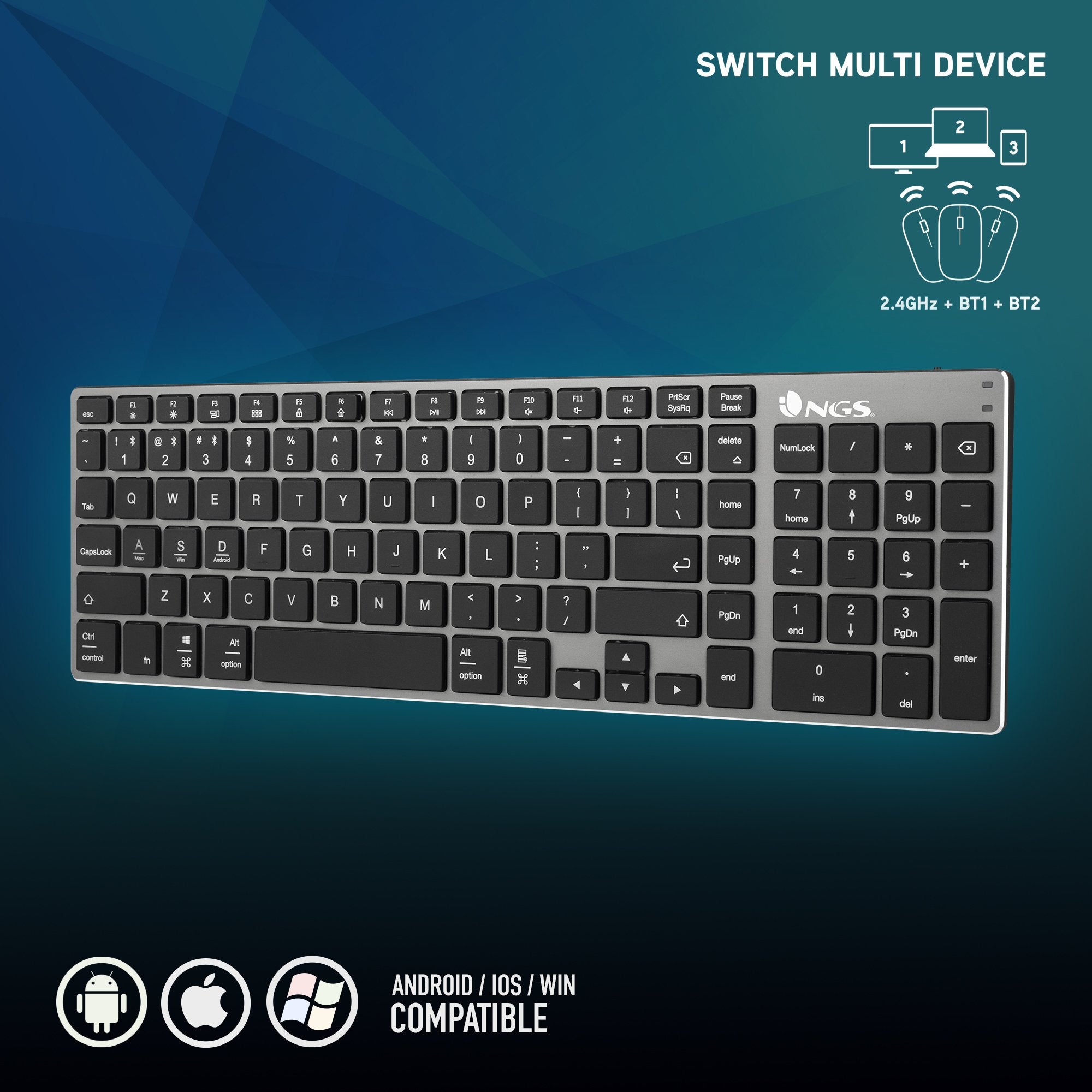 Teclado Frances Ngs Fortune-Bt Multidispositivo Inalambrico Usb Bluetooth - Layout - Silencioso - Teclas X-Type -