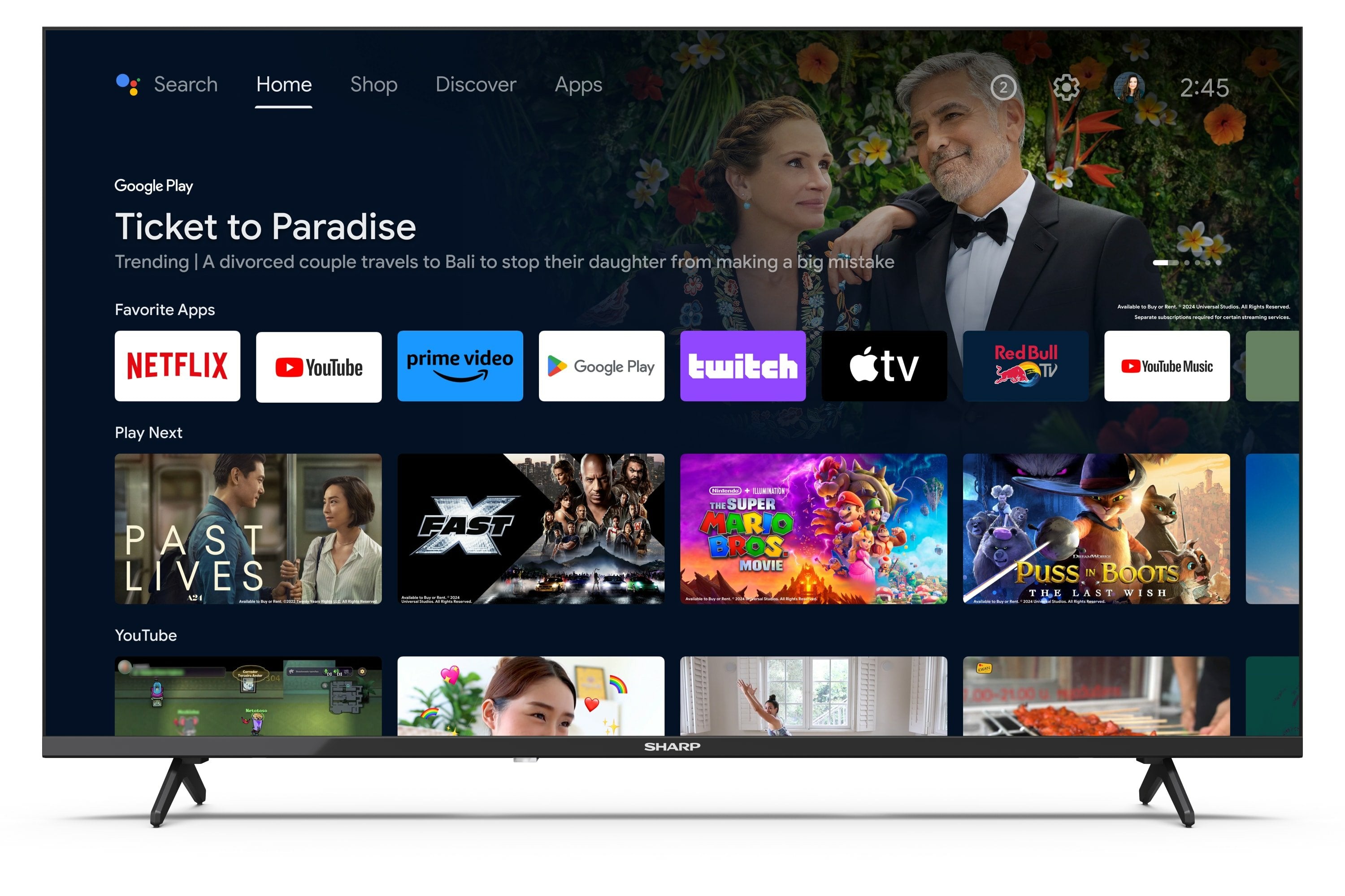 Sharp 43fh2ea 43" (108cm) 4k Ultra Hd Smart Android Frameless Tv, Google Assistant