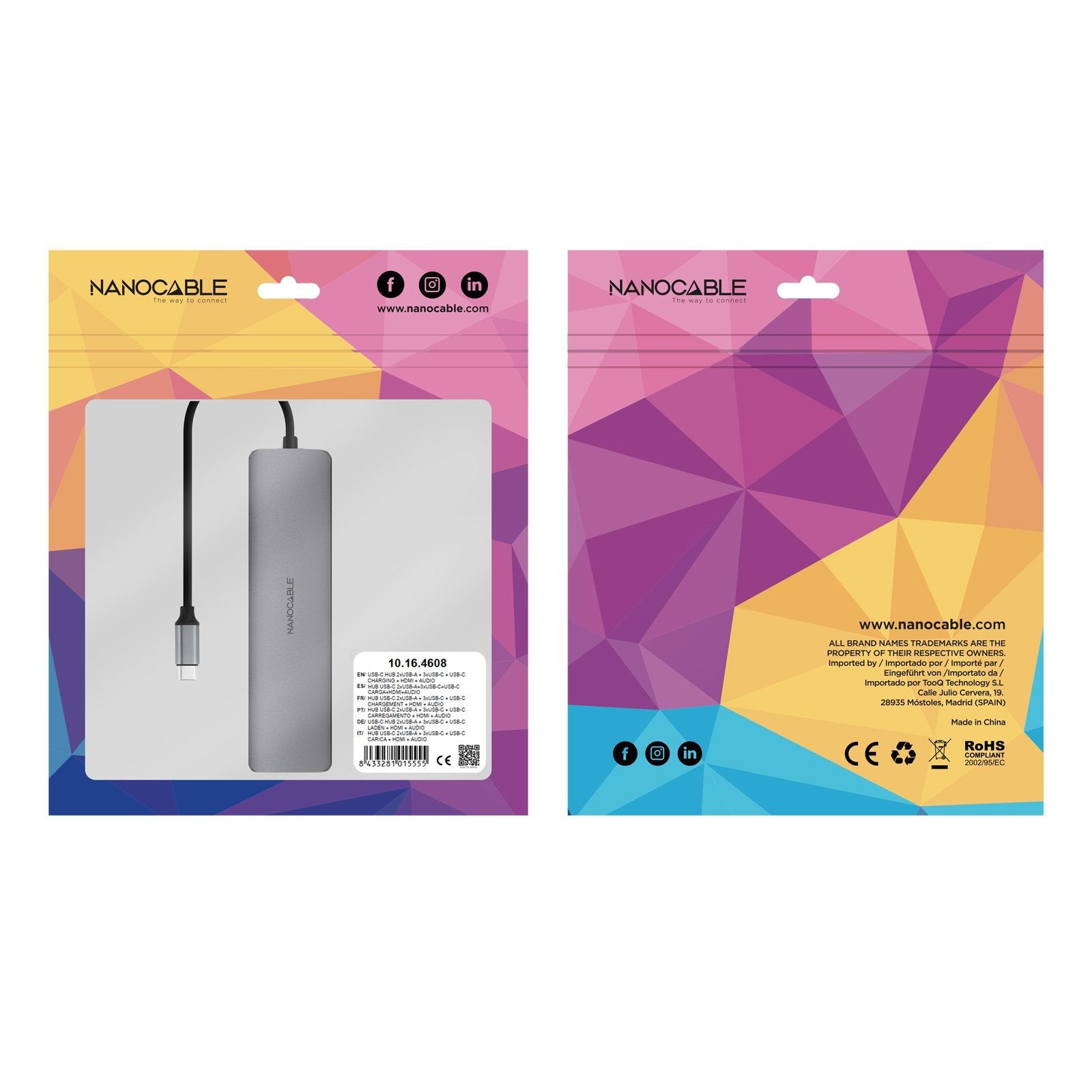 Docking Tipo-C Nanocable 10.16.4608 2xusb 3xusb Tipo-C 1xhdmi 4k 1xjack 3.5 1xusb Tipo-C Pd Gris