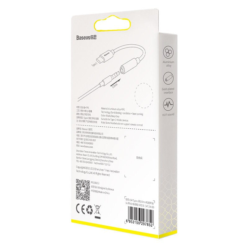 Baseus L54 Cable De Teléfono Móvil Negro, Gris Usb C 3,5mm