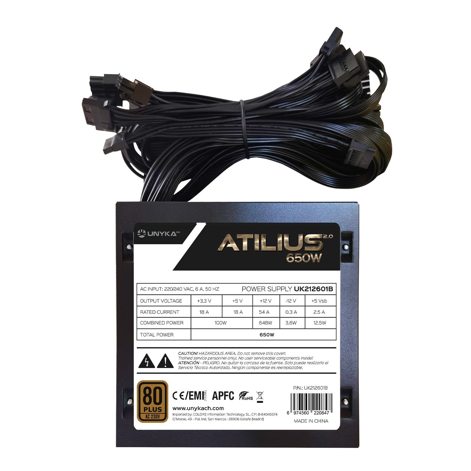 Unykach Atilius 2.0 Black 650w 80 Plus Bronze Fuente De Alimentacion 650w Atx 2.3 - Apfc - Ventilador 120mm