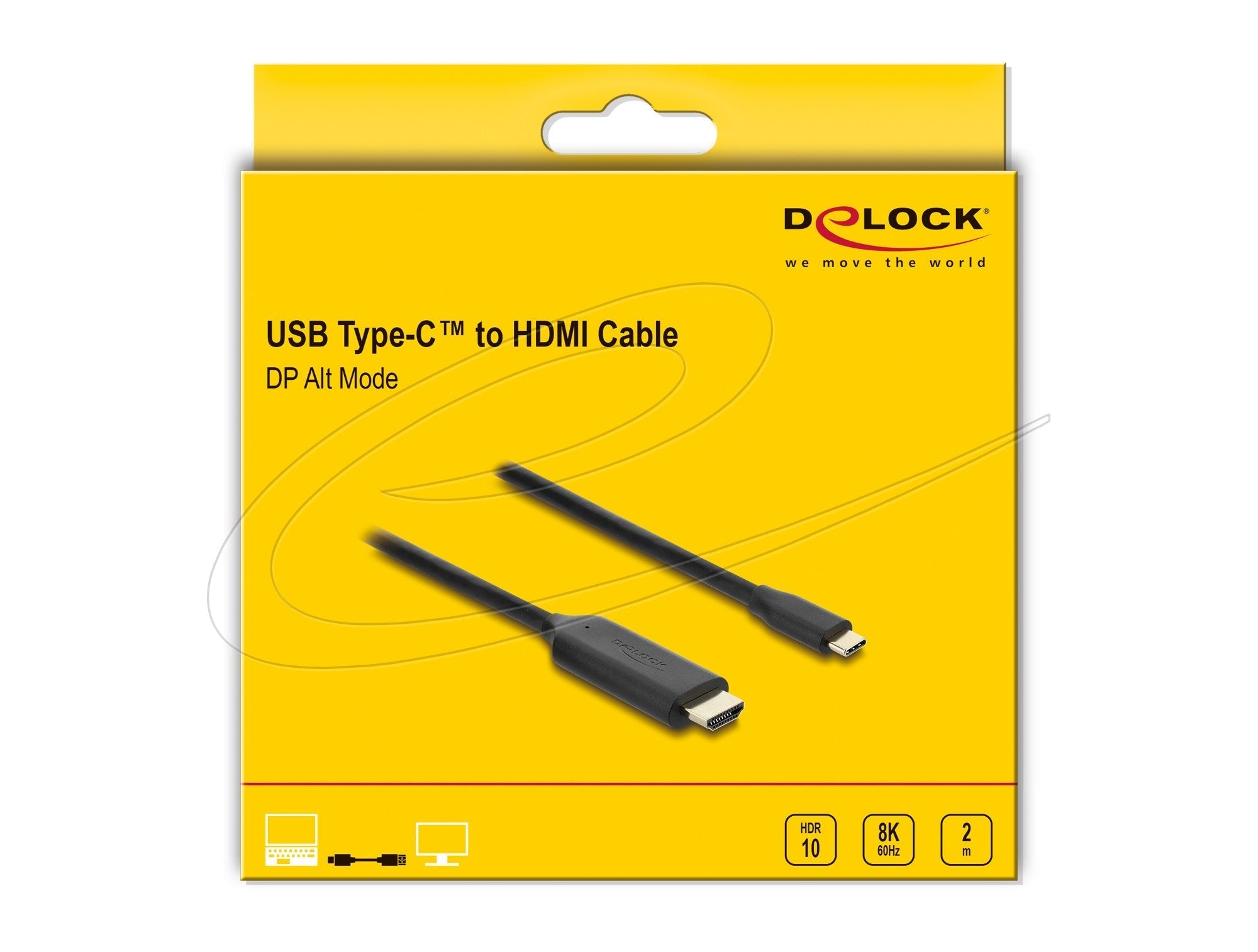 Delock Usb Type-C Zu Hdmi Cable (Dp Alt Mode) 8k 60 Hz Mit Hdr Funktion 2 M Schwarz
