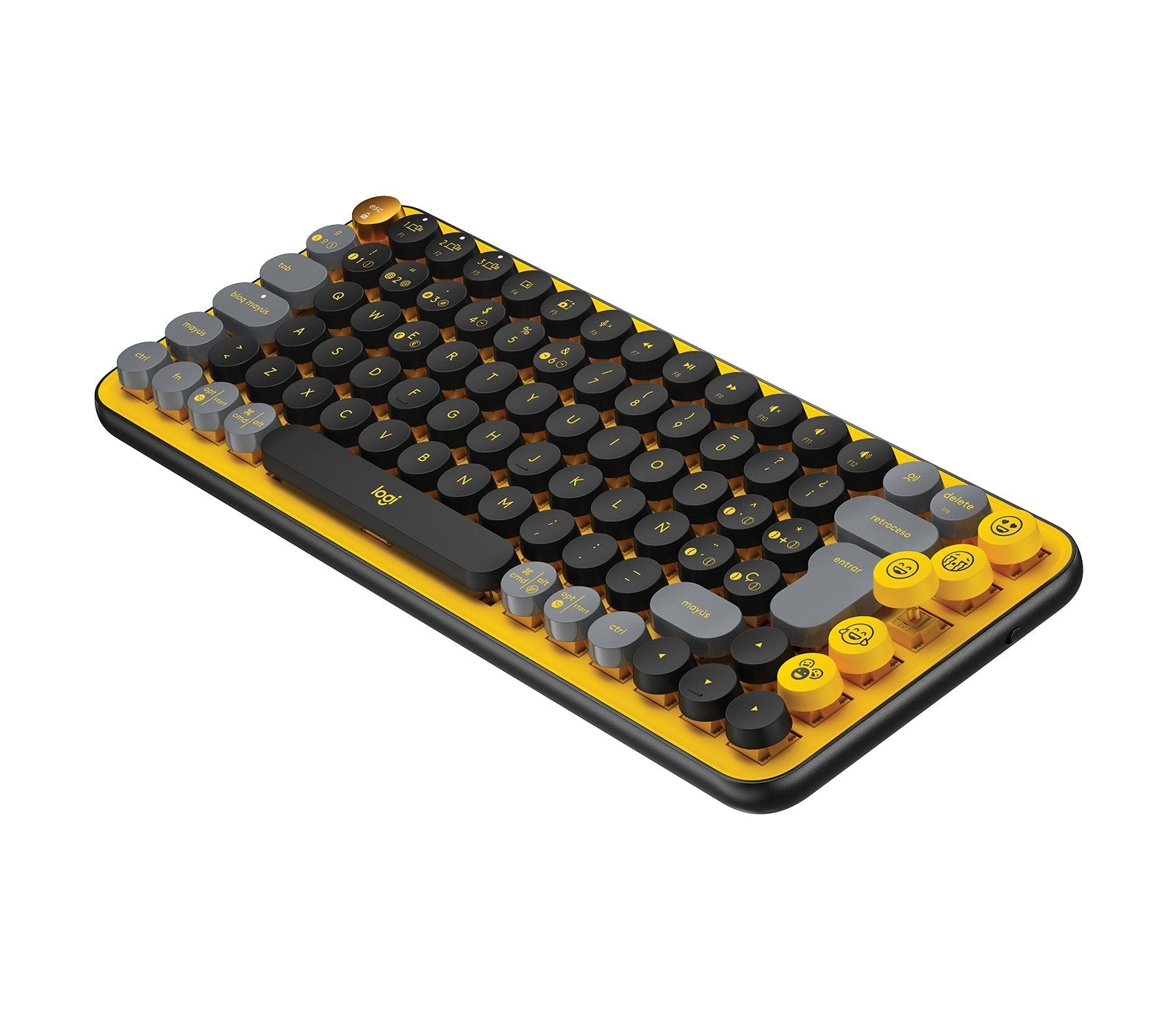 Teclado Español Logitech Pop Keys Wireless Emoji Keys Rf Wireless + Bluetooth Qwerty Negro, Gris, Amarillo