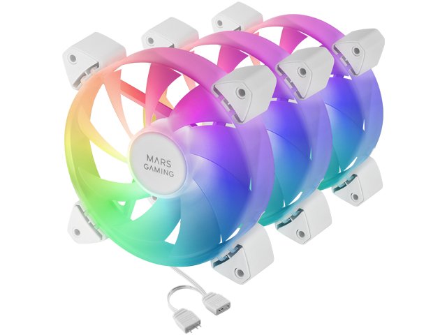 Kit 3 Ventiladores Auxiliar A-Rgb 120mm Mf-3a Blanco Mars Gaming 120mm/ Iluminación Argb 360º/ Compatibilidad Total Argb