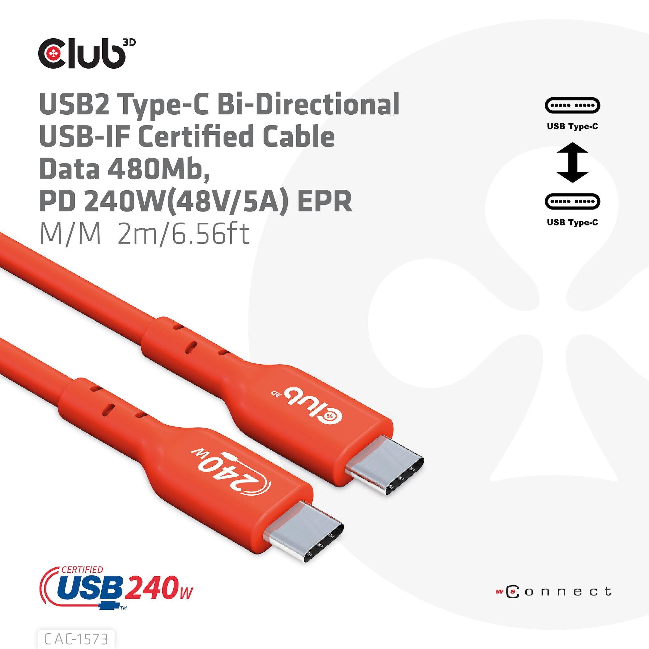 Club3d Cable Usb Tipo C Pd 240w / 480mb 2m M/M Retail