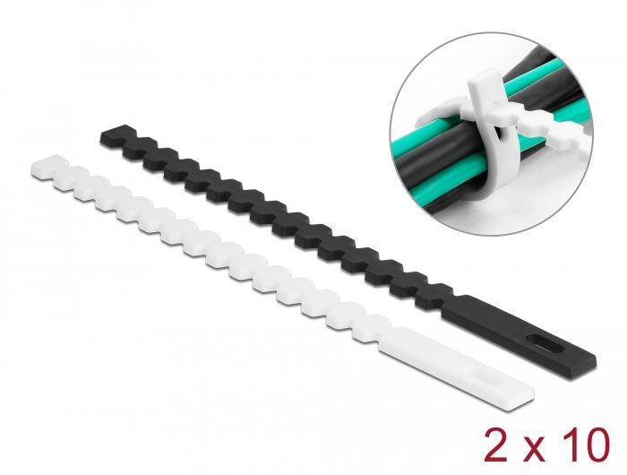 Delock Bridas Para Cables Flexibles, Reutilizables 10 Piezas Blancas + 10 Piezas Negras