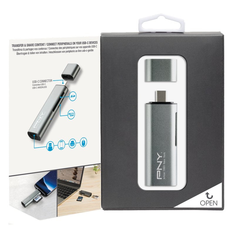 Lector De Tarjetas Externo Pny Usb Tipo-C Microsd / Sd / Conexion Usb A/H R-Tc-Ua-3n1e01-Rb
