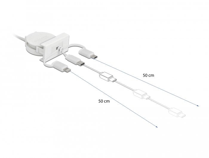 Delock Easy 45 Modul Usb 2.0 3 In 1 Aufrollcable Usb Typ-A Zu Usb-C, Micro Usb Und Lightning Weiss