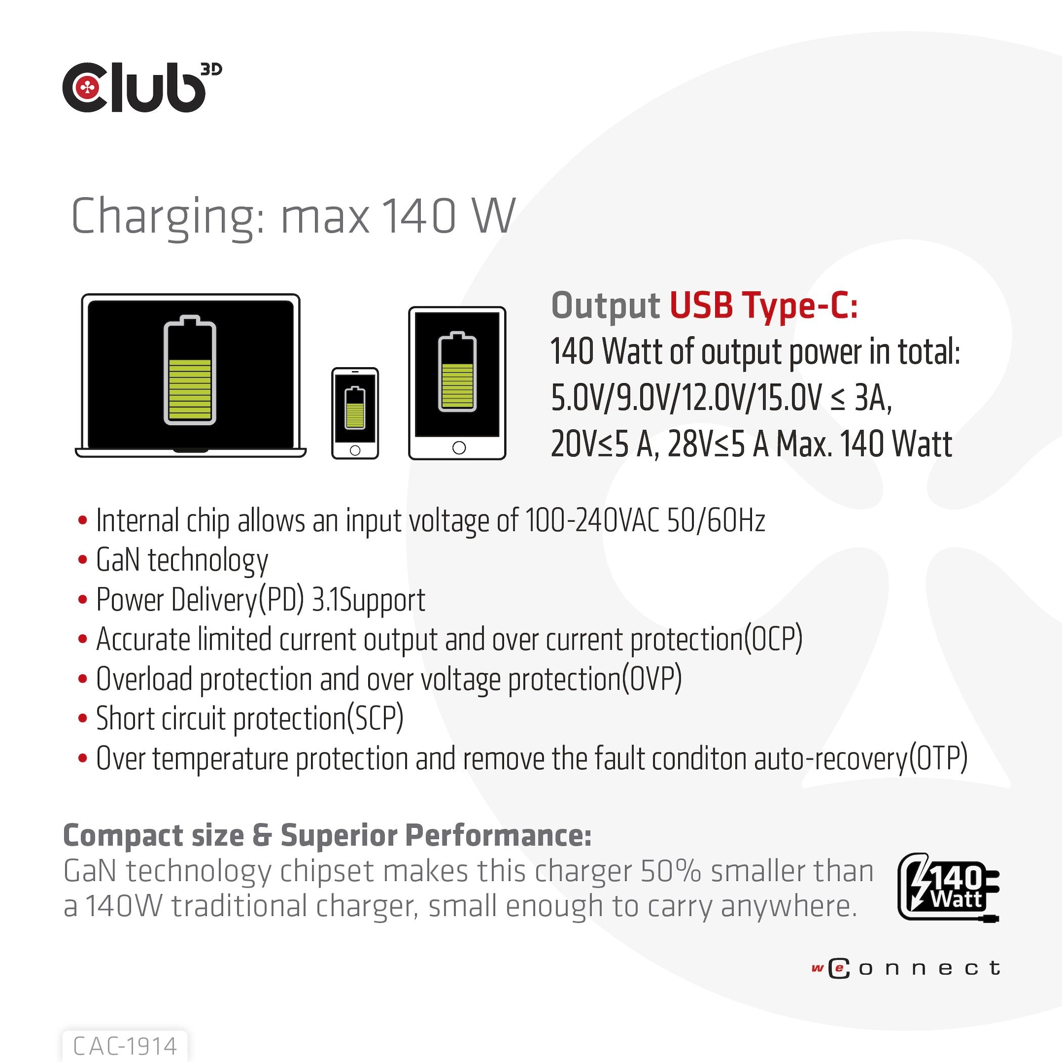 EAN 8719214472689 - CLUB3D CAC-1914 cargador de dispositivo móvil Monitor de vídeo para bebé, Barbero eléctrico, Videocámara imagen 4
