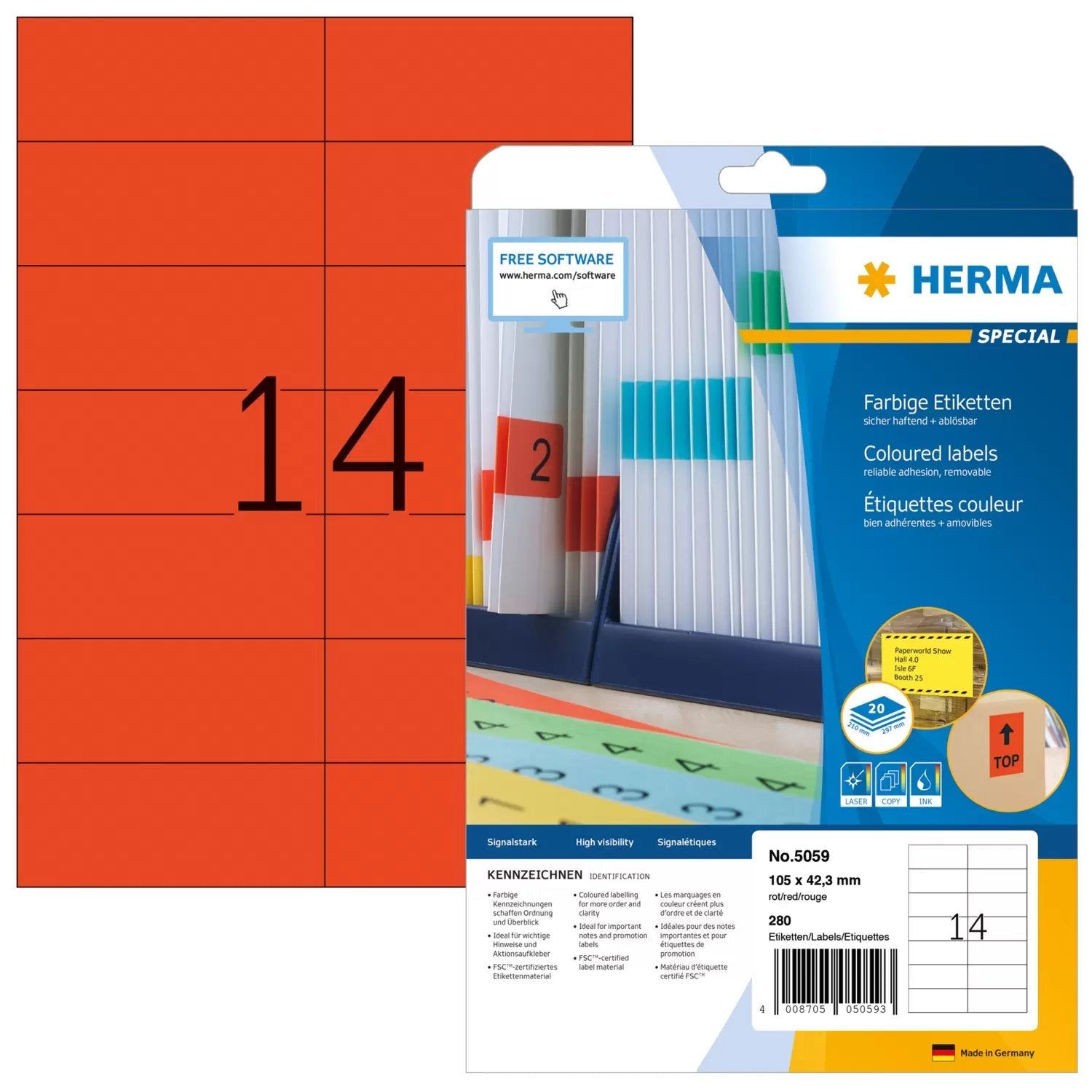 EAN 4008705050593 - HERMA 5059 etiqueta de impresora Rojo Etiqueta para impresora autoadhesiva imagen 1